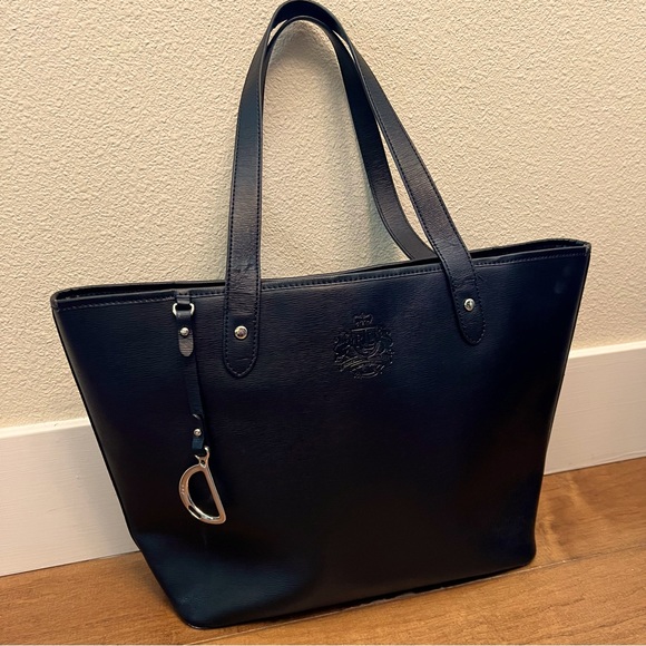 Lauren Ralph Lauren Black Sloan Street Classic Tote w/ Embossed Logo & Charm - Picture 1 of 11